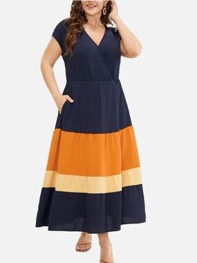 BloomChic Plus Size 4X 26 NWT Navy Colorblock Maxi Dress New